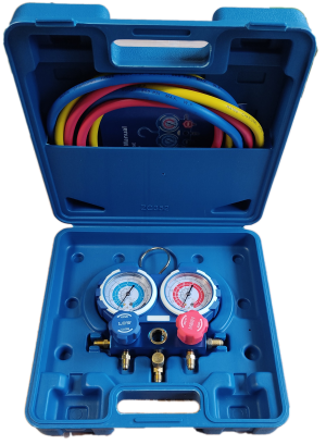 Manifold gauge 2-way R410 in plastic Box with set of hoses